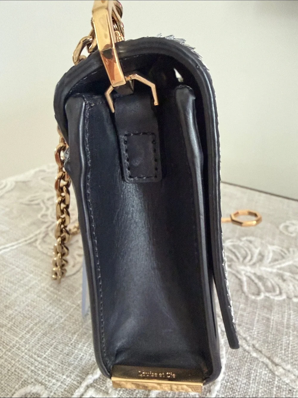 Louise et Cie Zebra Stripe Embossed/Leather Black & White Bag with Chain Strap